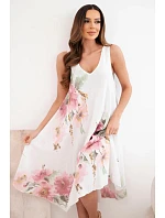 Dámské bavlněné oversize šaty s výstřihem do V a květinovým potiskem bílá