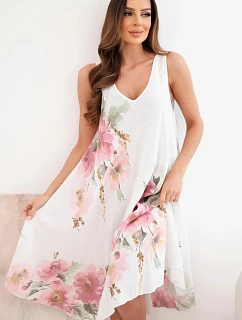 Dámské bavlněné oversize šaty s výstřihem do V a květinovým potiskem bílá