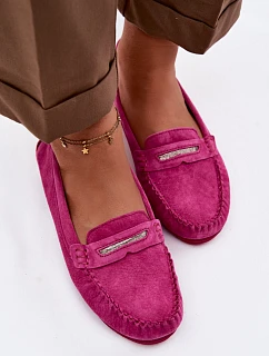 Dámské ploché mokasíny z přírodního semiše S.Barski LR61-7029 fuchsiová