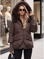 Dámská zimní bunda s kožešinou a kapucí, tmavě hnědá, FashionStreet TY5889