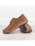 Kožené polobotky Rieker M RKR528 hnědé s ažurovým vzorem