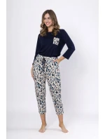 Dámské pyžamo WICTORIA 1664 Tmavě modrá s béžovou - LEVEZA
