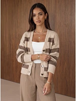 Dámský oversize kardigan s pruhy v barvě fango-béžové, FashionStreet MY2610 Dámský oversize kardigan s pruhy v barvě fango-béžové, FashionStreet MY2610