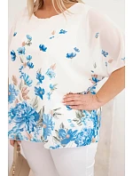 Dámská halenka Plus Size s krátkým rukávem a květinovým potiskem modrá Dámská halenka Plus Size s krátkým rukávem a květinovým potiskem modrá