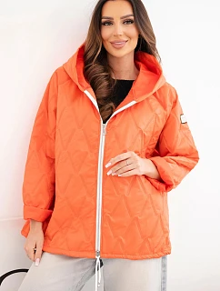 Dámská jarní prošívaná bunda s kapucí a na zip tmavě oranžová