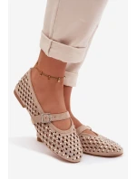 Dámské baleríny s krajkovým vzorem s kamínky a s páskem Bežowe Wilvessa