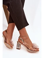 Dámské sandály na podpatku s ozdobou D&A MR52-238 Růžové zlato - D&A