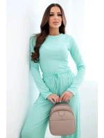 Dámský viskózový komplet s halenkou a širokými kalhotami mátová