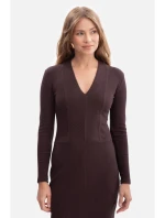 B307 Pletené tužkové šaty - tmavá čokoláda