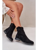 Dámské černé šněrovací boty na ploché podrážce S.Barski HY66-135