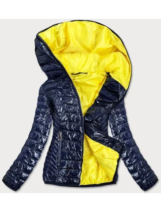 Tmavě modrá dámská bunda s kontrastní podšívkou (B9546) Tmavě modrá dámská bunda s kontrastní podšívkou (B9546)