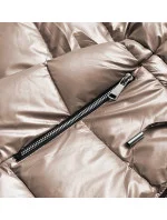 Oboustranná dámská metalická bunda v kakaové barvě (b8070-12) Oboustranná dámská metalická bunda v kakaové barvě (b8070-12)