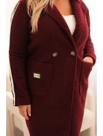 Dámský kabát Plus Size z umělé ovčí vlny s kapsami bordový
