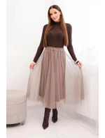Midi tylová sukně dámská s podšívkou viskóza fango Midi tylová sukně dámská s podšívkou viskóza fango