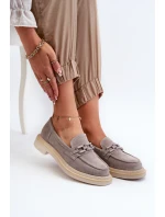 Dámské semišové mokasíny na plochém podpatku s ozdobou D&A TW101 Šedé Dámské semišové mokasíny na plochém podpatku s ozdobou D&A TW101 Šedé