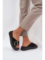 Dámské Semišové Pantofle S Přezkou Na Platformě Černé Zazoo 3019