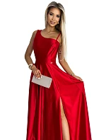 Dlouhé  saténové šaty 524-1 červené - Numoco