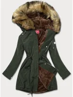 Dámská bunda parka v army barvě s kožešinovou podšívkou (m-21506) Dámská bunda parka v army barvě s kožešinovou podšívkou (m-21506)