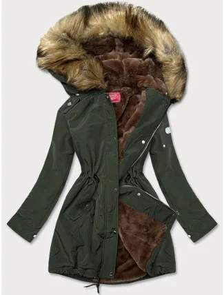 Dámská bunda parka v army barvě s kožešinovou podšívkou (m-21506) Dámská bunda parka v army barvě s kožešinovou podšívkou (m-21506)
