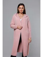 Dlouhý vlněný přehoz přes oblečení typu alpaka v bledě růžové barvě s kapucí (M105-1) Dlouhý vlněný přehoz přes oblečení typu alpaka v bledě růžové barvě s kapucí (M105-1)