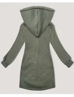 Šedozelená dlouhá dámská mikina se stojáčkem a kapucí LHD (AMG-178)