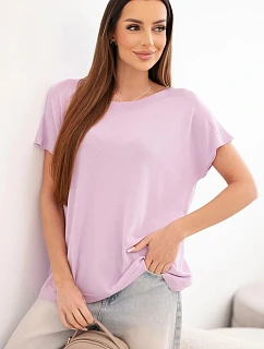 Dámská viskózová oversize halenka s krátkým rukávem a kulatým výstřihem světle fialová