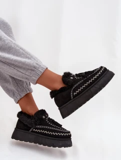Dámské sněhule na platformě s kožíškem a třásněmi Černé Ferayne