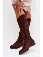 Dámské síťované kozačky na nízkém podpatku S.Barski HY61-8023 Čokoládové