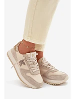 Kožené Semišové Dámské Tenisky Na Platformě Kobbo 100103 Béžové