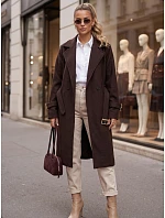 Elegantní dámský kabát s přiléhavým střihem a hnědým páskem FashionStreet NY0794 Elegantní dámský kabát s přiléhavým střihem a hnědým páskem FashionStreet NY0794