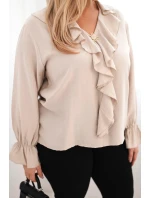 Dámská viskózová blůza Plus Size s volánem a ozdobnou broží béžová