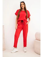 Bavlněný komplet halenka + kalhoty červený