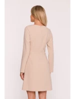 S419 Šaty s ozdobnými knoflíky v pase - béžové