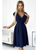 348-6 SCARLETT - rozšířené šaty s obálkovým výstřihem - ZELENÉ