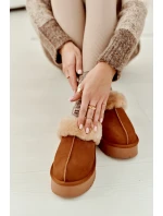 Kožené Semišové Pantofle Dámské Na Platformě S Kožíškem Camel Sophienne