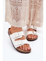 Dámské Pantofle Na Korkové Platformě S Přezkou Bílé Evisolla