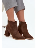 Kozačky z přírodního semiše s vysokým podpatkem vyhřívané hnědé Zazoo 3128