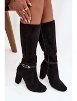 Dámské kozačky na podpatku se zlatou sponou zateplené černé Seraphine