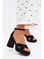 Dámské sandály na podpatku s imitací semiše černé Rosetta