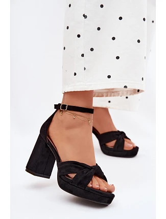 Dámské sandály na podpatku s imitací semiše černé Rosetta