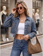 Dámská džínová přechodová bunda s výšivkou, modrá, FashionStreet TY5901