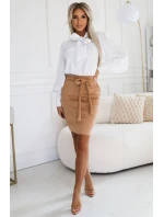 569-1 Semišová sukně s vázáním - karamelová barva