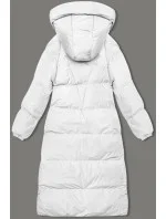 Bílá dlouhá hrubší dámská bunda s kapucí (5M3163-281)