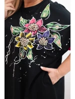 Dámská tunika Plus Size s květinovým vzorem a ozdobnými perličkami fuchsiová