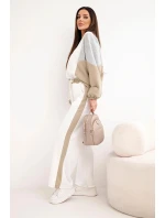 Dámský komplet s volnou mikinou a kalhotami s širokým nohavicemi camelový