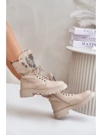 Eko Kožené Boty Workery Se Zdobením Zateplené D&A Bežové MR880-080
