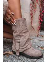 Dámské kozačky s ohrnutým svrškem a s přezkou Minelle – khaki Dámské kozačky s ohrnutým svrškem a s přezkou Minelle – khaki