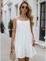 Letní dámské bavlněné šaty s prolamovaným vzorem, bílé, FashionStreet EY2674