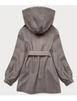 Hnědá dámská rozšířená bunda se vzorem rybí kost (2726)