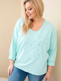 Dámská bavlněná blůza Plus Size s výstřihem do V mátová